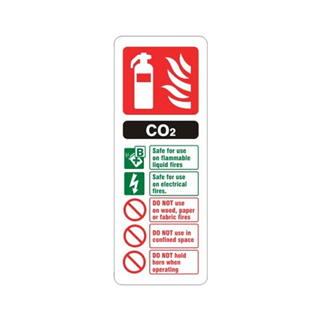 7.5cm x 20cm Carbon Dioxide Fire Extinguisher Identification Signs | 7.5cm x 20cm CO2 Fire Extinguisher Identification Signs